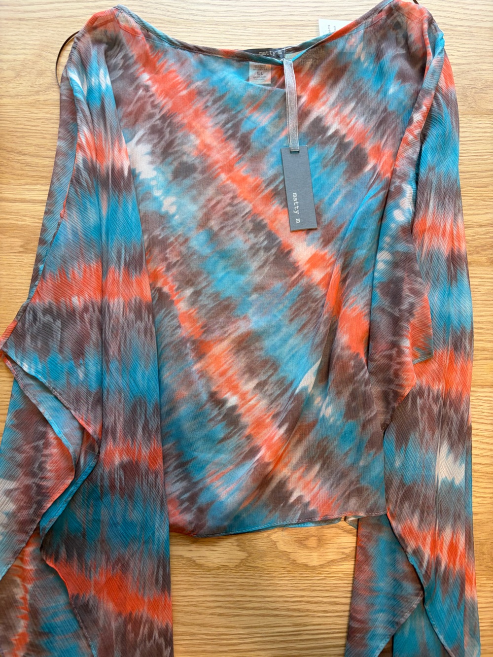 Silk Matty M Blue, Orange & Brown Printed Poncho